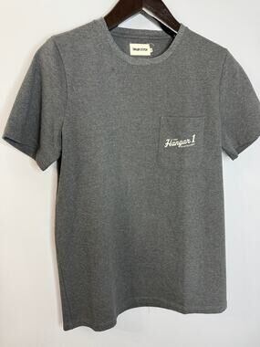 Taylor Stitch Navy Blue Front Pocket Logo T-Shirt Sz 38 S Grey